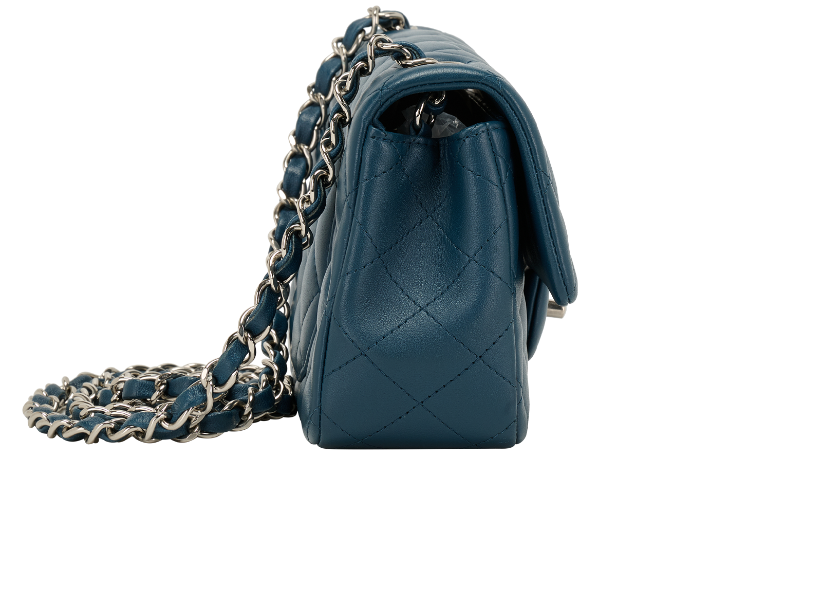 Mini Rectangular Classic Flap, &pound;3,300, Handbags, Blue, Lambskin Leather, Side view